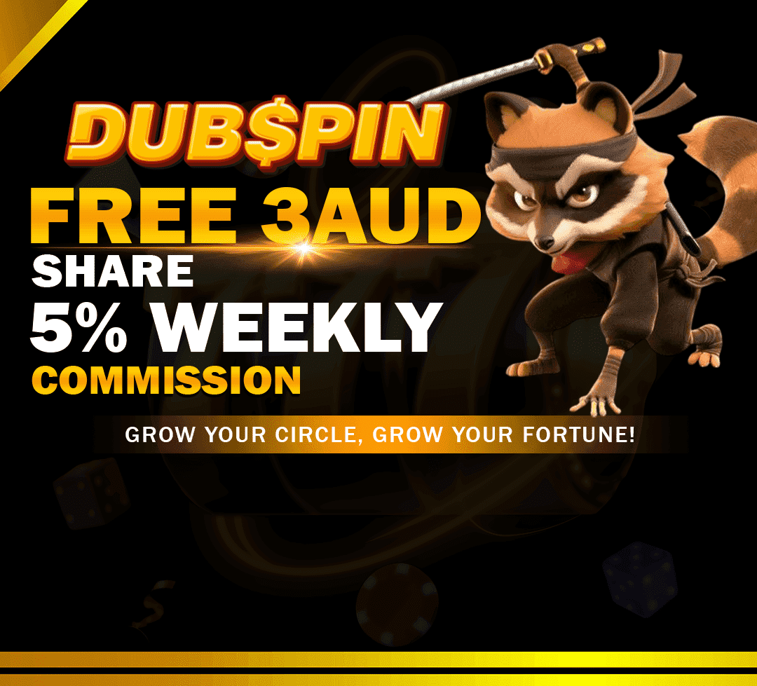 Dubspin free 3 AUD share and 5% weekly commission